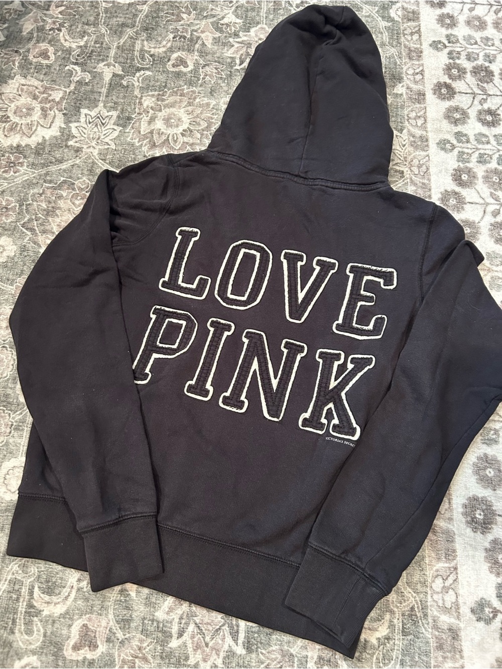 PINK Victoria's Secret Kids Black Zip Up Hoodie - LOVE PINK Graphic